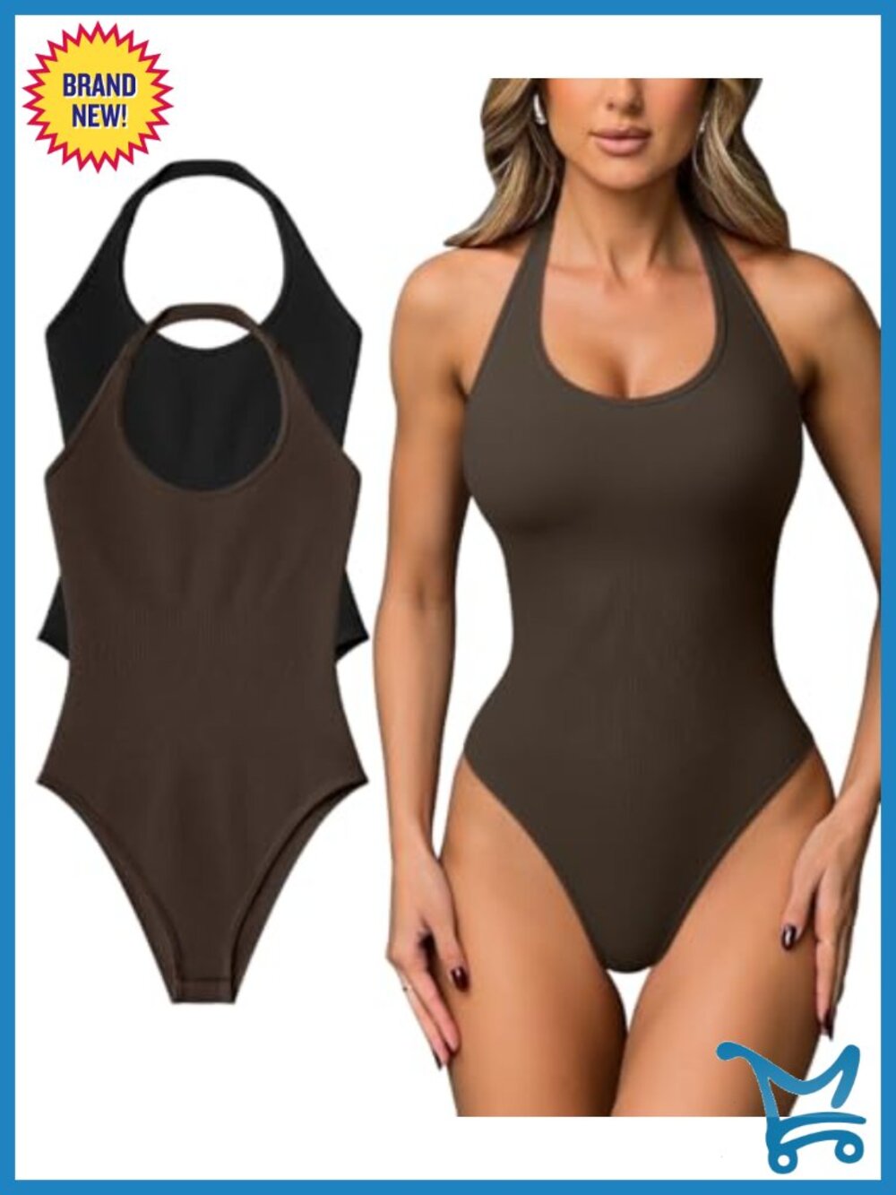 Halter Neck Bodysuit 2 Pack Shapewear Slimming Snap Closure